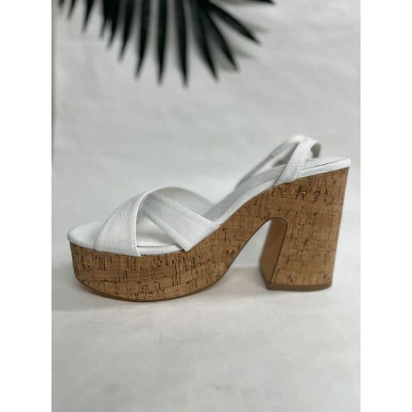 Madden Girl Women's Rio Ankle-Strap Crisscross Platform Sandals-White Canvas 11M - Picture 3 of 7